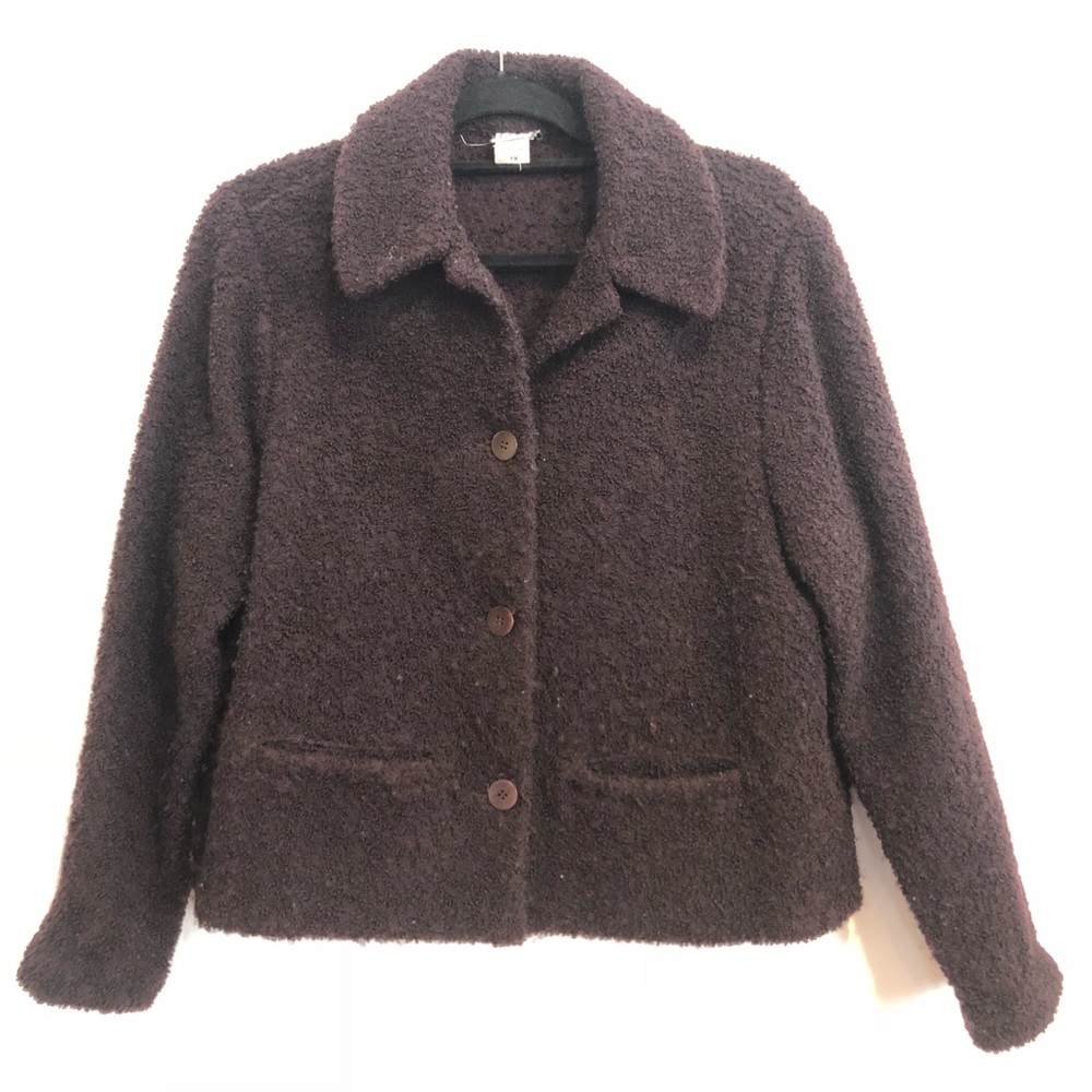Eileen Fisher Deep Purple Boucle Fuzzy Wool Jacket size medium petite blazer